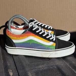 Vans Old Skool Shoes Mens Size‎ 5 Womens 6.5 Rainbow Pride Drip Canvas Sneakers